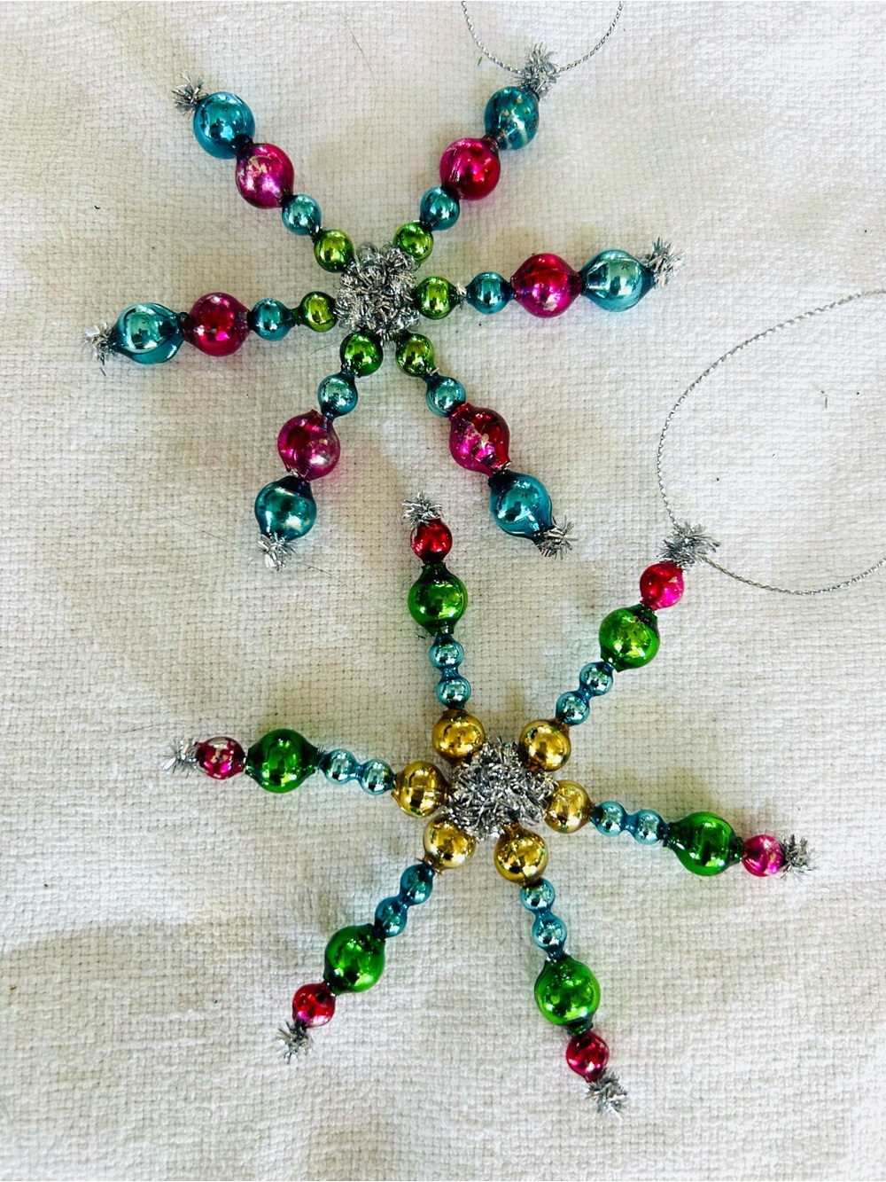 Vintage repurposed mercury, glass bead flowers holiday Christmas ornaments